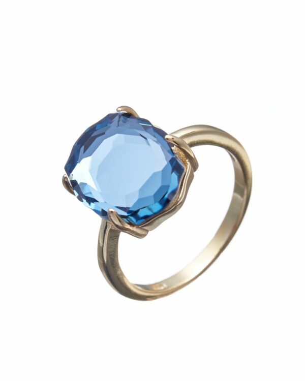 Denim Blue Baroque Ring - Gold: Elegant jewelry piece showcasing a denim blue baroque gemstone set in gleaming gold, ideal for adding sophistication to any ensemble